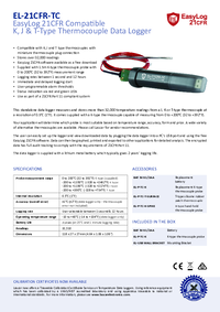 Thumbnail of document Data Sheet - EL-21CFR-TC Thermocouple Temperature Data Logger with USB